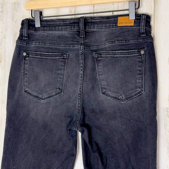 Judy Blue Black Denim Skinny Fit Cropped Distressed Hem 5-Pocket Jeans Size 7/28 - Picture 5 of 8